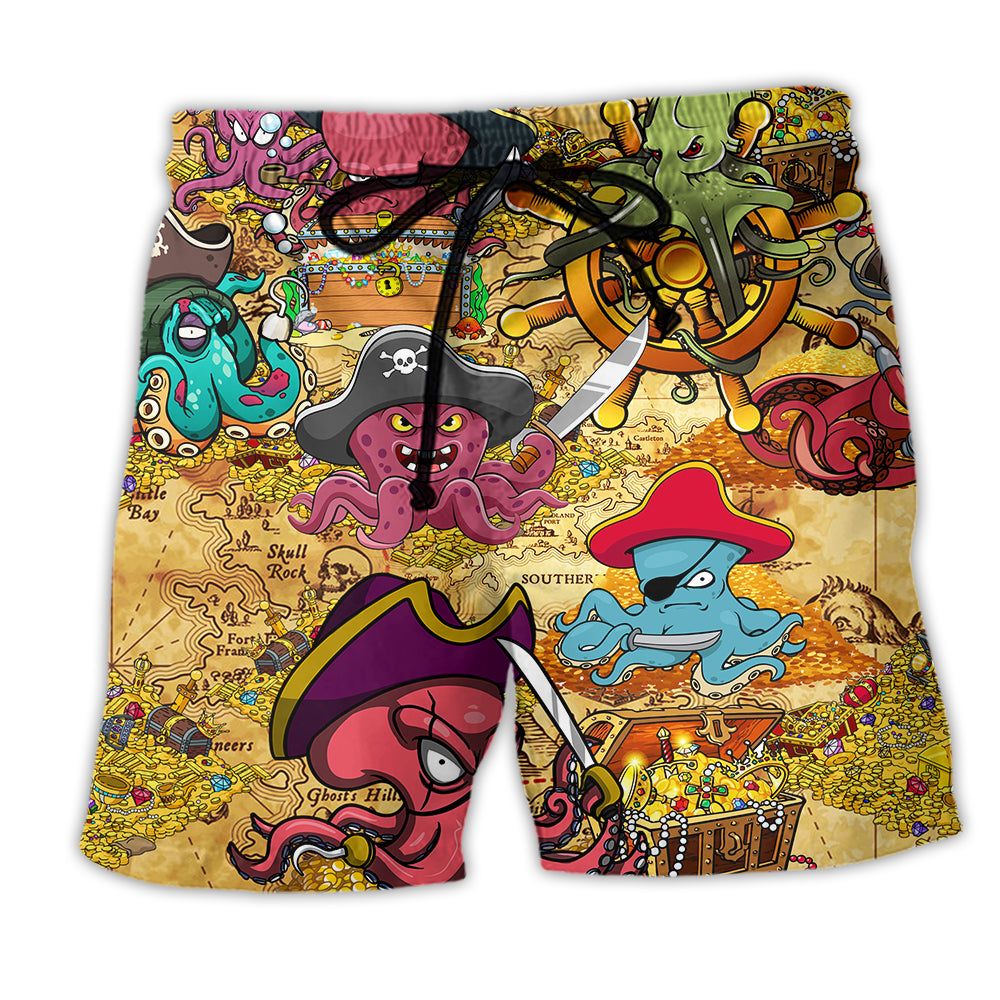 Octopus Captain Pirates Cool Trendy Aloha Hawaiian Beach Shorts Octopus Captain Pirates Cool Trendy Aloha Hawaiian Beach Shorts
