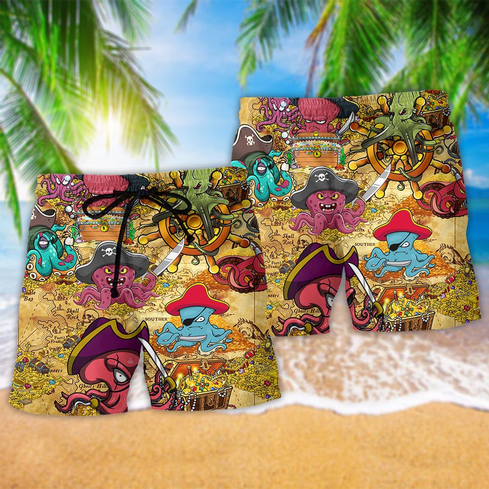 Octopus Captain Pirates Cool Trendy Aloha Hawaiian Beach Shorts