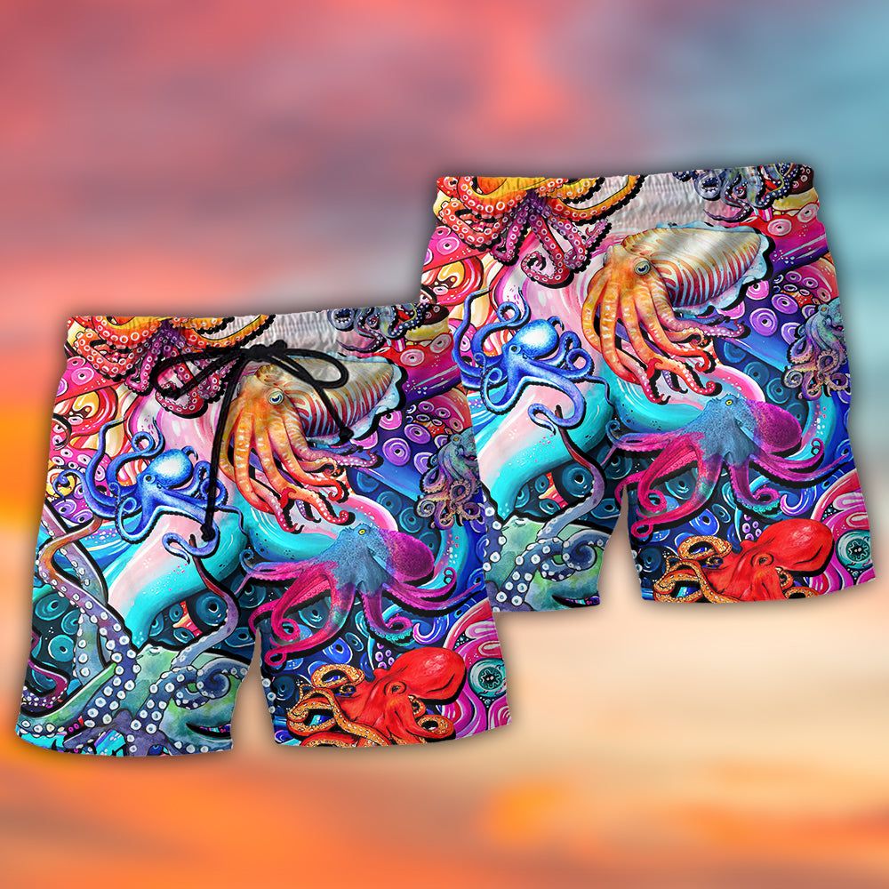 Octopus Colorful Lover Art Style Trendy Aloha Hawaiian Beach Shorts
