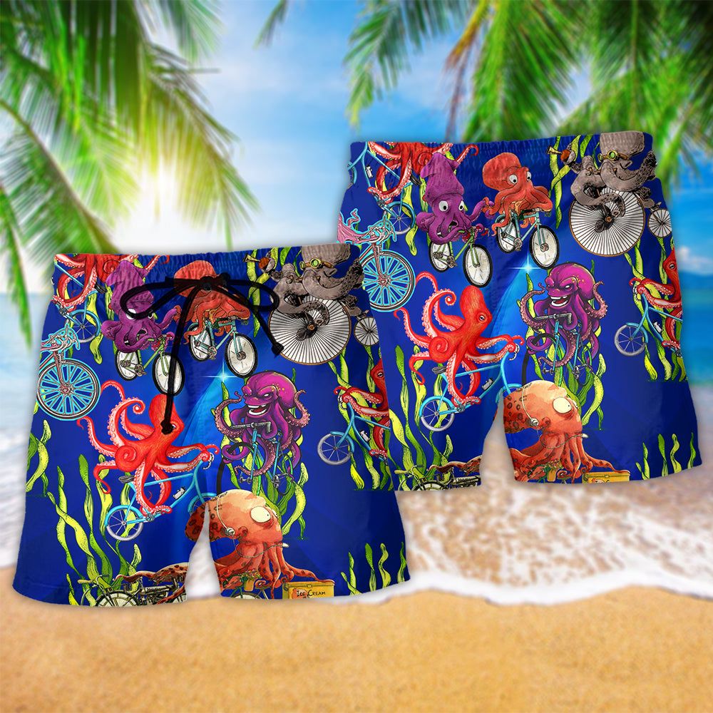 Octopus Could An Octopus Ride A Bicycle Funny Trendy Aloha Hawaiian Beach Shorts