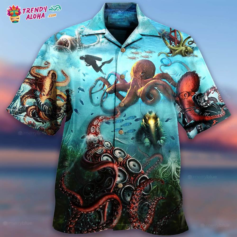 Octopus Giant And Diver Hawaiian Shirt – Trendy Aloha