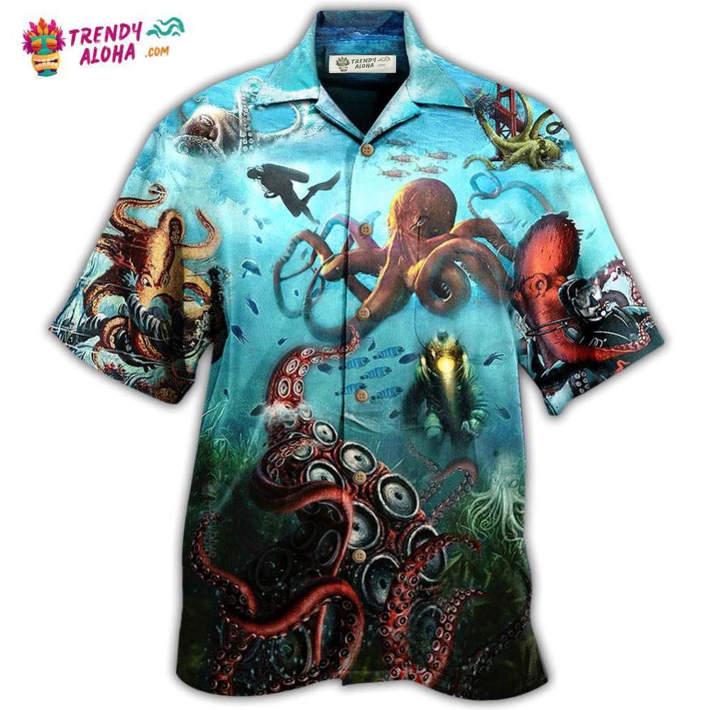 Octopus Giant And Diver Hawaiian Shirt – Trendy Aloha