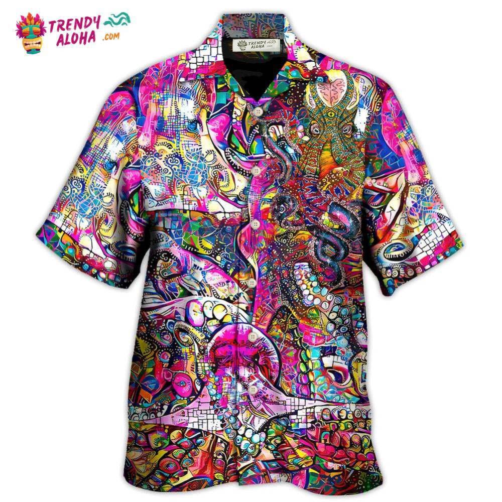 Octopus In Whimsical Modern Psychedelics Hawaiian Shirt – Trendy Aloha