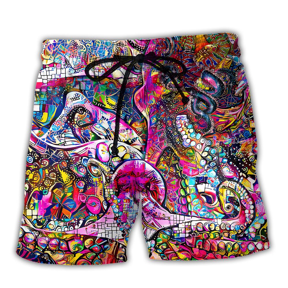 Octopus In Whimsical Modern Psychedelics Trendy Aloha Hawaiian Beach Shorts Octopus In Whimsical Modern Psychedelics Trendy Aloha Hawaiian Beach Shorts