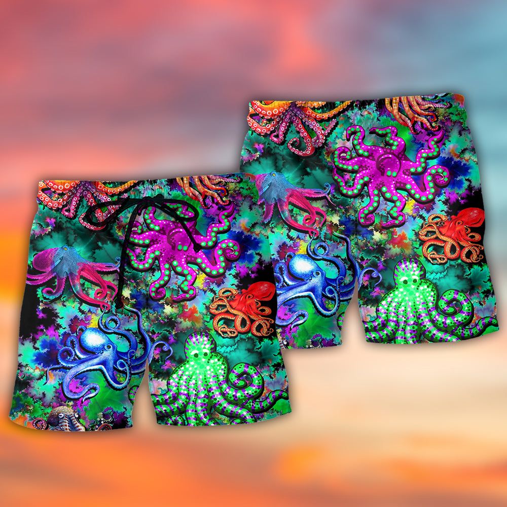 Octopus Light Colorful Lover Art Style Trendy Aloha Hawaiian Beach Shorts