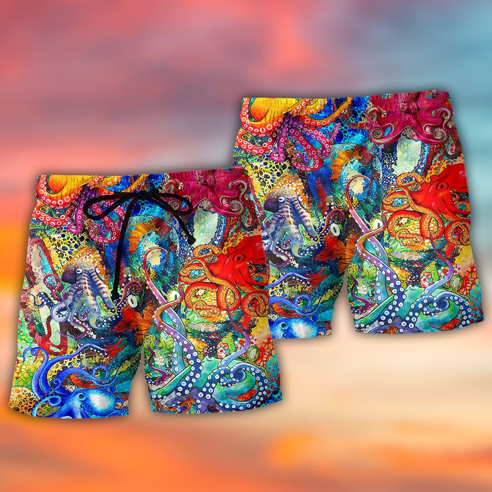 Octopus Lover Colorful Art Style Trendy Aloha Hawaiian Beach Shorts