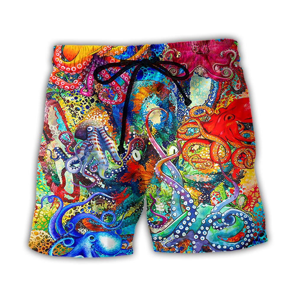 Octopus Lover Colorful Art Style Trendy Aloha Hawaiian Beach Shorts Octopus Lover Colorful Art Style Trendy Aloha Hawaiian Beach Shorts
