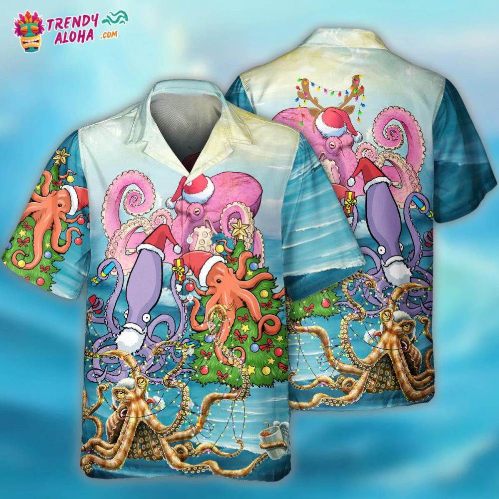 Octopus Merry Xmas Fullcolor Style Hawaiian Shirt – Trendy Aloha