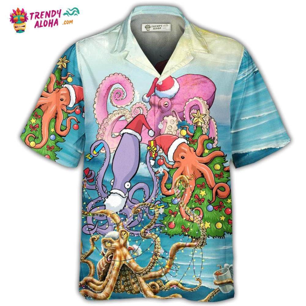 Octopus Merry Xmas Fullcolor Style Hawaiian Shirt – Trendy Aloha