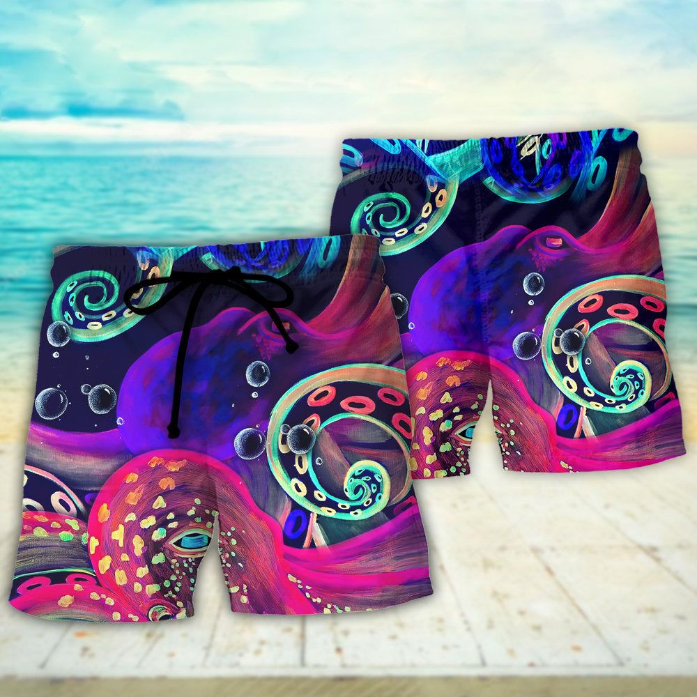 Octopus Neon Under The Sea Trendy Aloha Hawaiian Beach Shorts