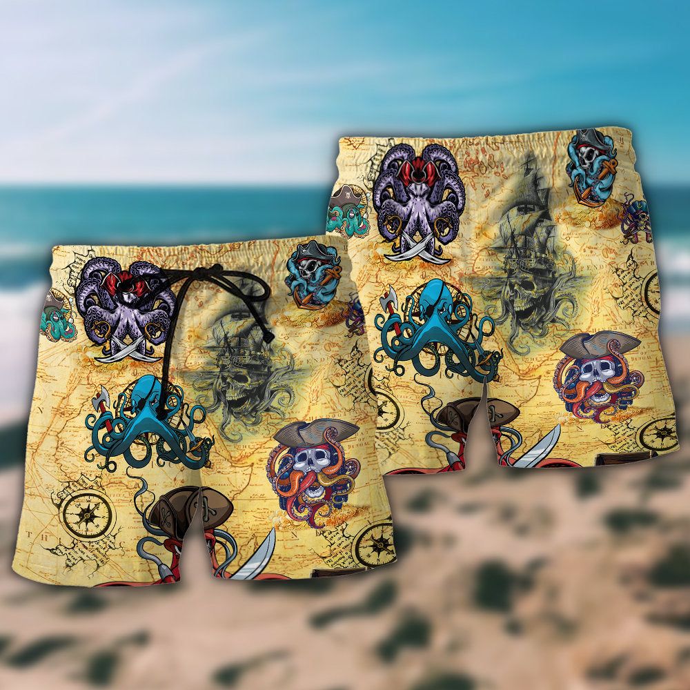 Octopus Pirate Funny Cool Trendy Aloha Hawaiian Beach Shorts