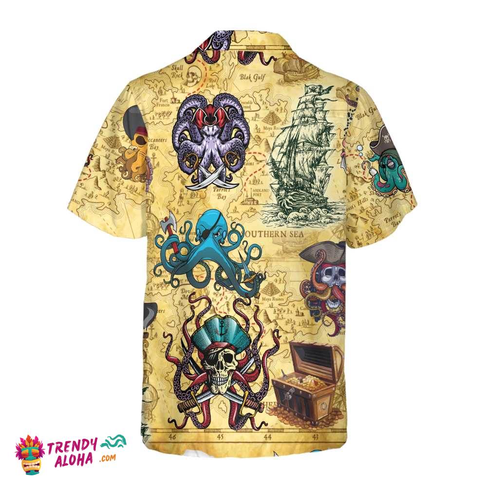 Octopus Pirate Hawaiian Shirt, Cool Pirate Shirt For Adults, Pirate Pattern Shirt For Men