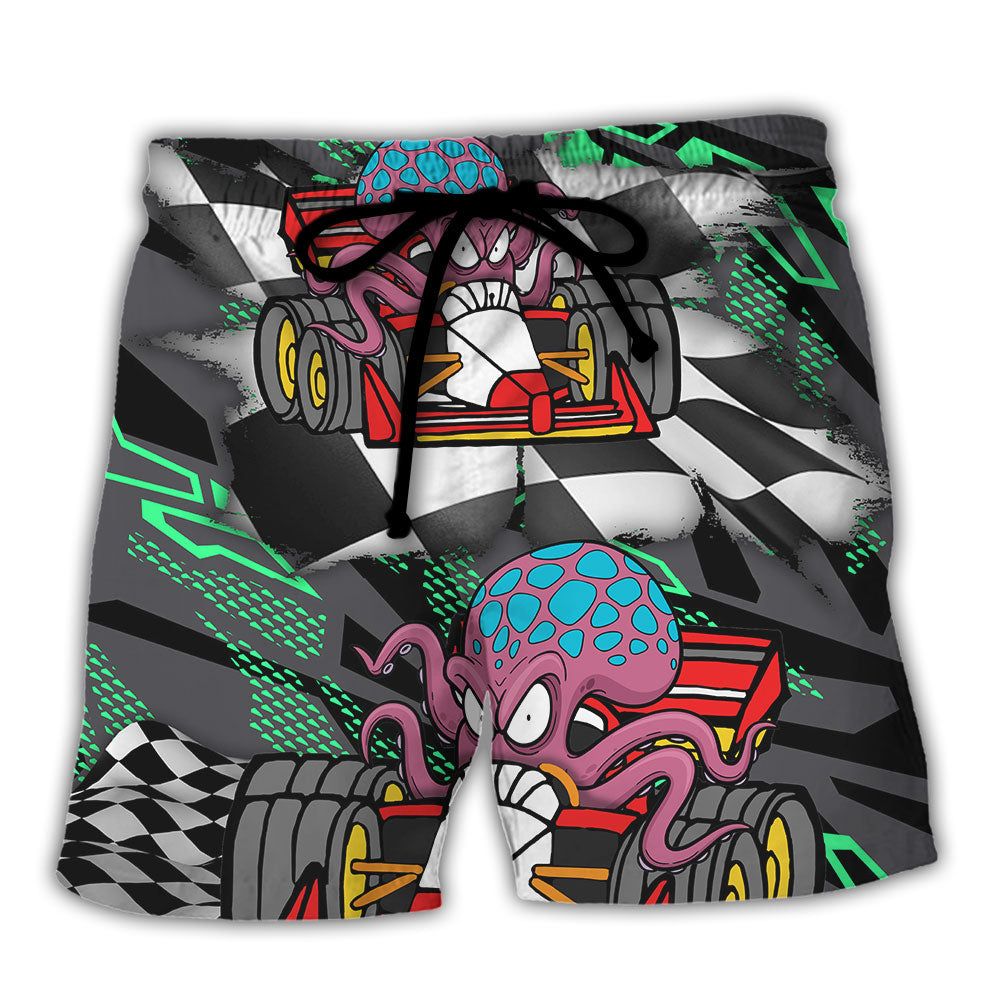 Octopus Racing Formula One Car Racing Australian Vibe Art Trendy Aloha Hawaiian Beach Shorts Octopus Racing Formula One Car Racing Australian Vibe Art Trendy Aloha Hawaiian Beach Shorts