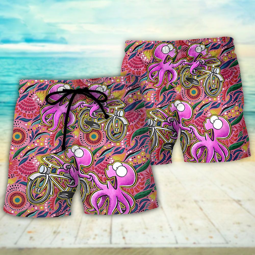 Octopus Ride Cycling Vibe Tropical Art Trendy Aloha Hawaiian Beach Shorts