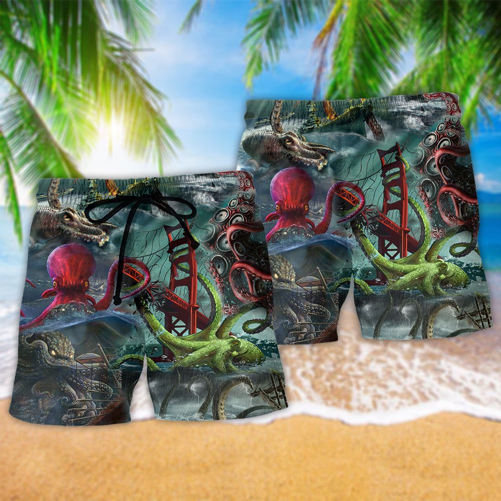 Octopus Seas The Day Just Like The Octopus In Deep Sea Trendy Aloha Hawaiian Beach Shorts