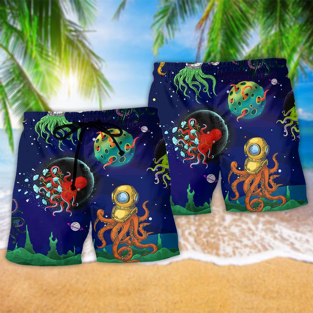 Octopus Space Mysterious Galaxy Trendy Aloha Hawaiian Beach Shorts