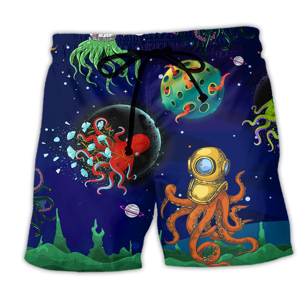 Octopus Space Mysterious Galaxy Trendy Aloha Hawaiian Beach Shorts Octopus Space Mysterious Galaxy Trendy Aloha Hawaiian Beach Shorts