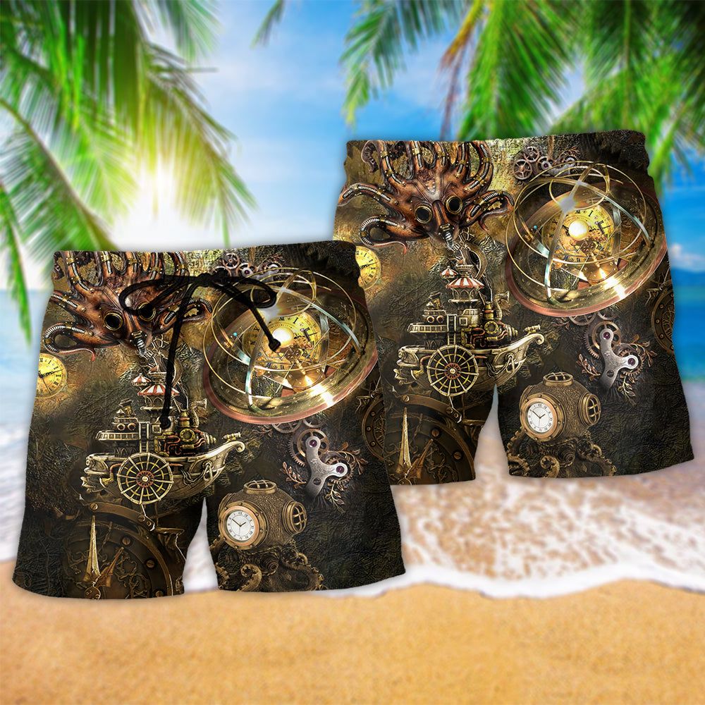 Octopus Steampunk Revolution Snow Style Trendy Aloha Hawaiian Beach Shorts