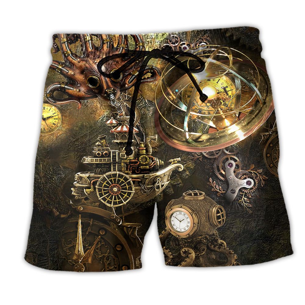Octopus Steampunk Revolution Snow Style Trendy Aloha Hawaiian Beach Shorts Octopus Steampunk Revolution Snow Style Trendy Aloha Hawaiian Beach Shorts