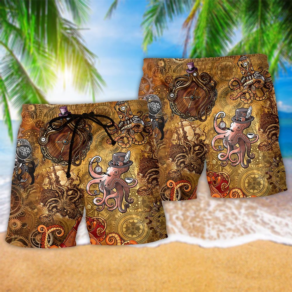 Octopus Steampunk Vintage Style Trendy Aloha Hawaiian Beach Shorts