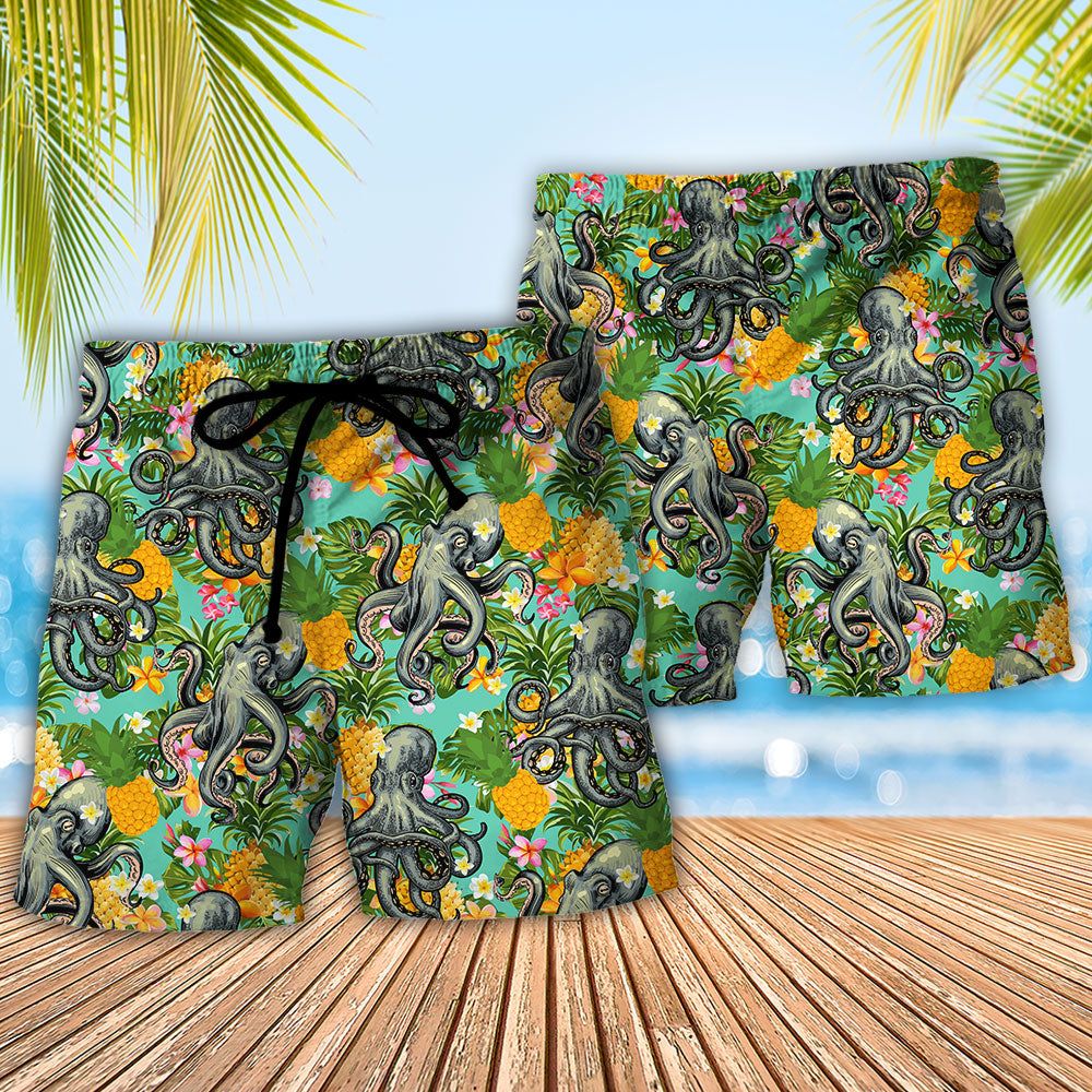 Octopus Tropical Peace Life Style Trendy Aloha Hawaiian Beach Shorts