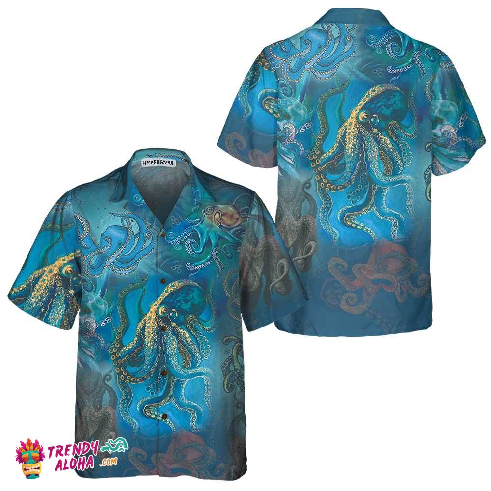 Octopus Under The Ocean Hawaiian Shirt, Short Sleeve Octopus Shirt For Men Octopus Under The Ocean Hawaiian Shirt, Short Sleeve Octopus Shirt For Men