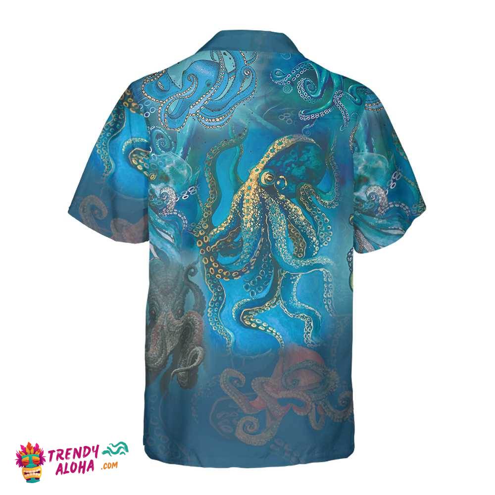 Octopus Under The Ocean Hawaiian Shirt, Short Sleeve Octopus Shirt For Men