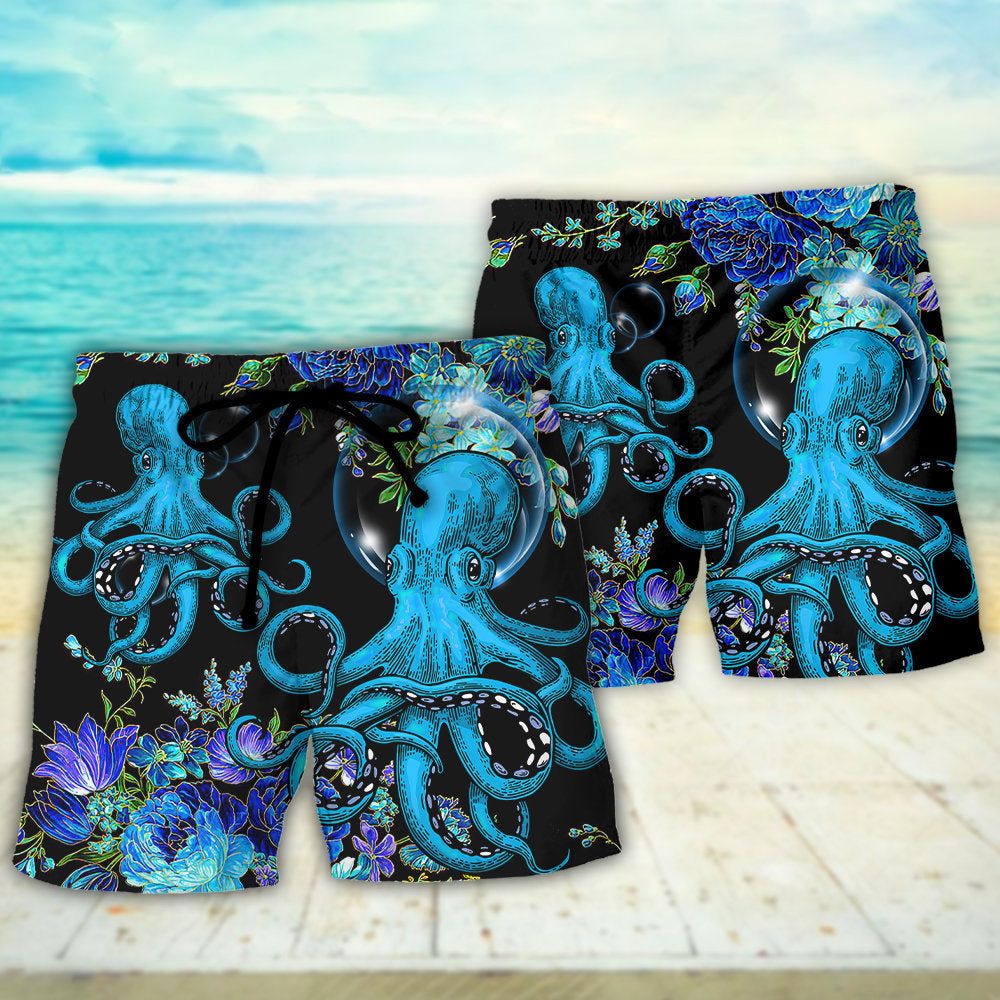 Octopus With Flower Beauttiful Day Trendy Aloha Hawaiian Beach Shorts