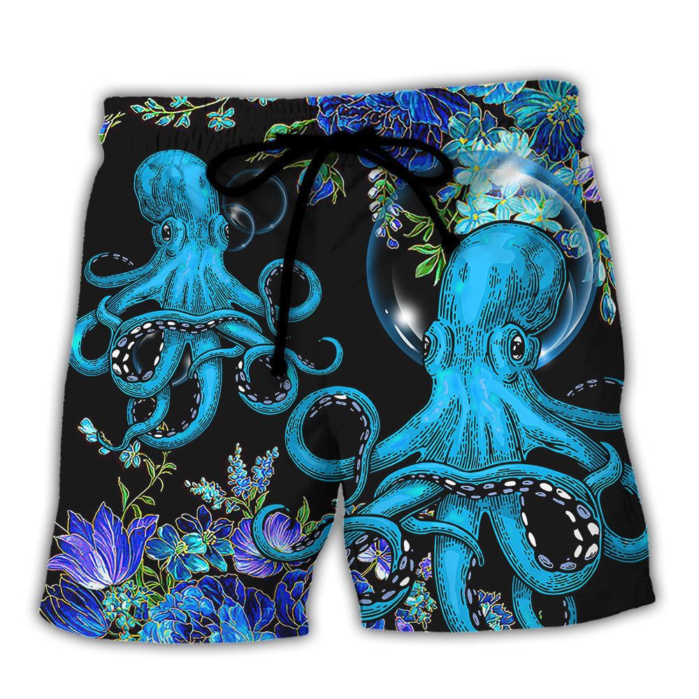 Octopus With Flower Beauttiful Day Trendy Aloha Hawaiian Beach Shorts