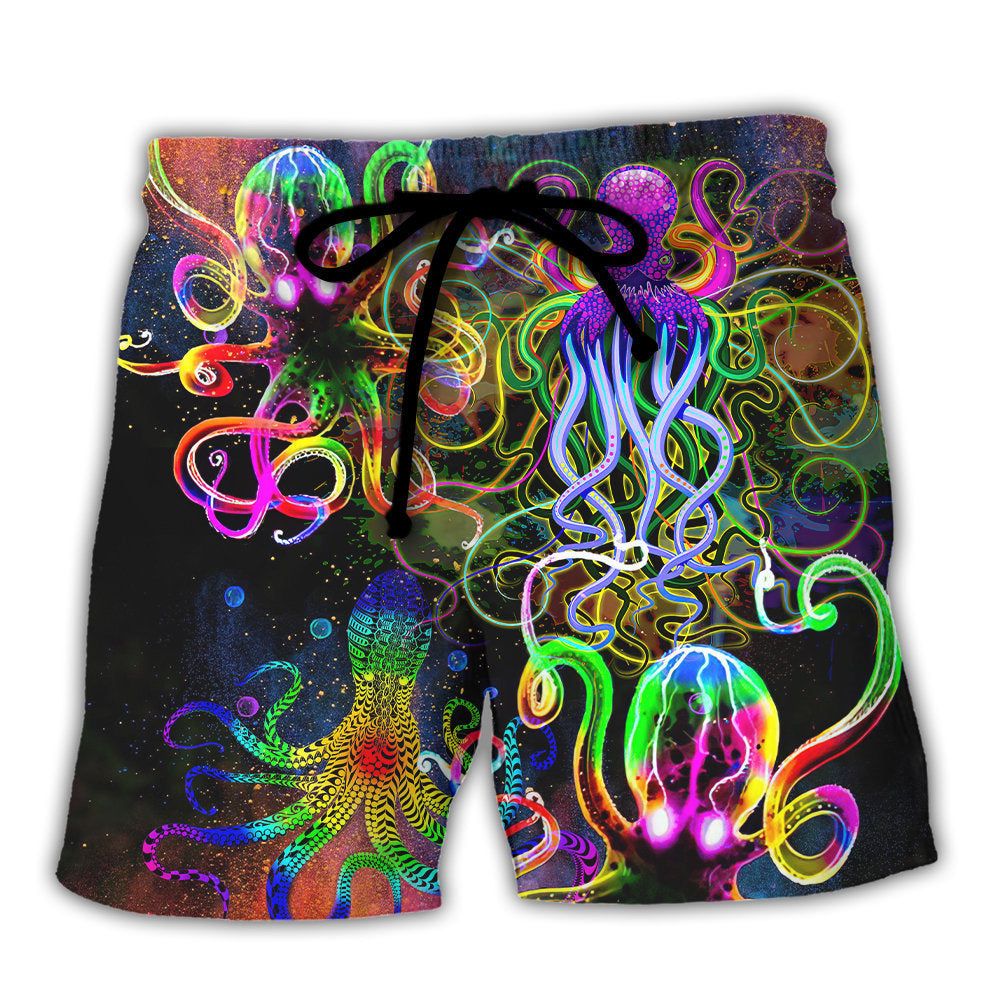 Octopus With Jellyfish Sea Life Trendy Aloha Hawaiian Beach Shorts Octopus With Jellyfish Sea Life Trendy Aloha Hawaiian Beach Shorts