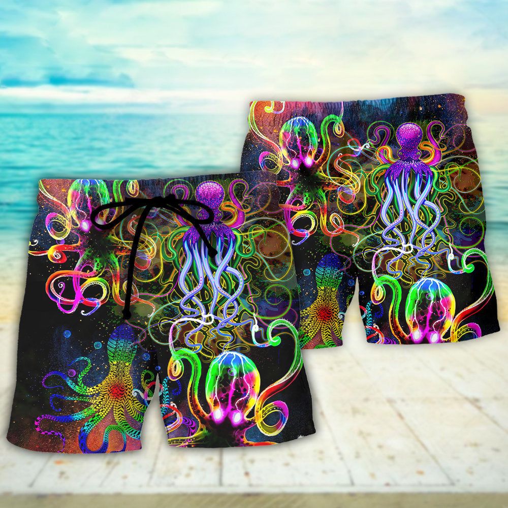 Octopus With Jellyfish Sea Life Trendy Aloha Hawaiian Beach Shorts