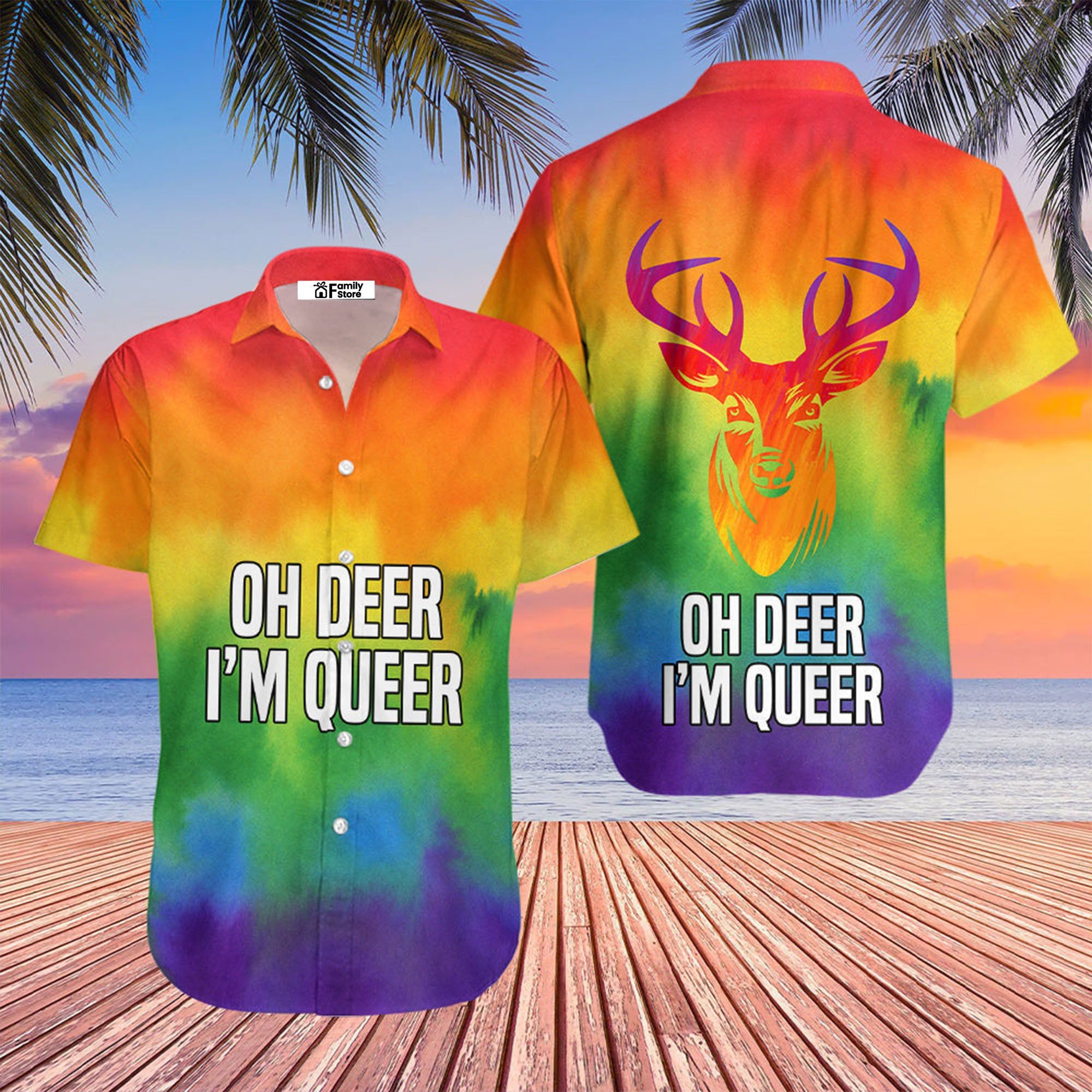 Oh Deer I’m Queer I Lgbt Rainbow I Gay Pride Aloha Hawaiian Shirts For Men & For Women |