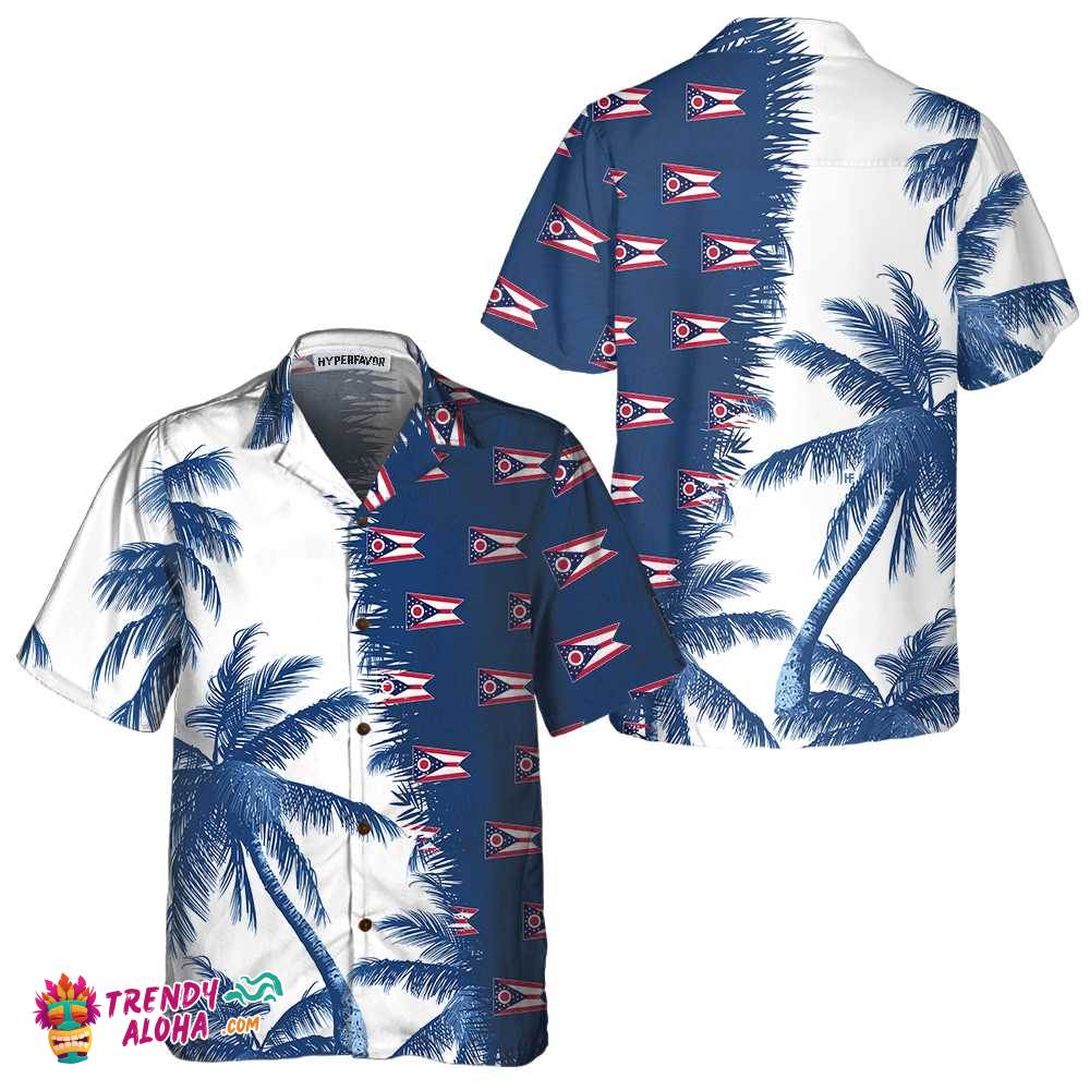 Ohio Flag And Palm Tree Ohio Hawaiian Shirt, Ohio State Shirt, Ohio Flag Gift For Men And Women Ohio Flag And Palm Tree Ohio Hawaiian Shirt, Ohio State Shirt, Ohio Flag Gift For Men And Women
