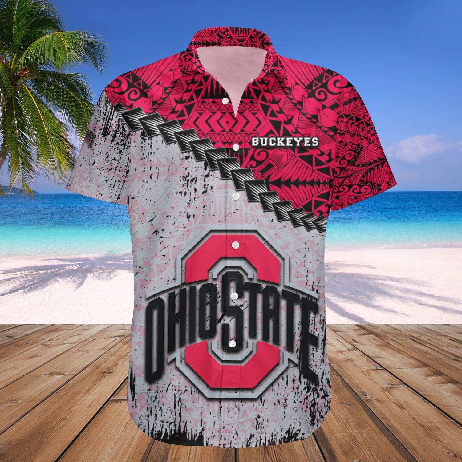 Ohio State Buckeyes Hawaii Shirt Grunge Polynesian Tattoo – NCAA