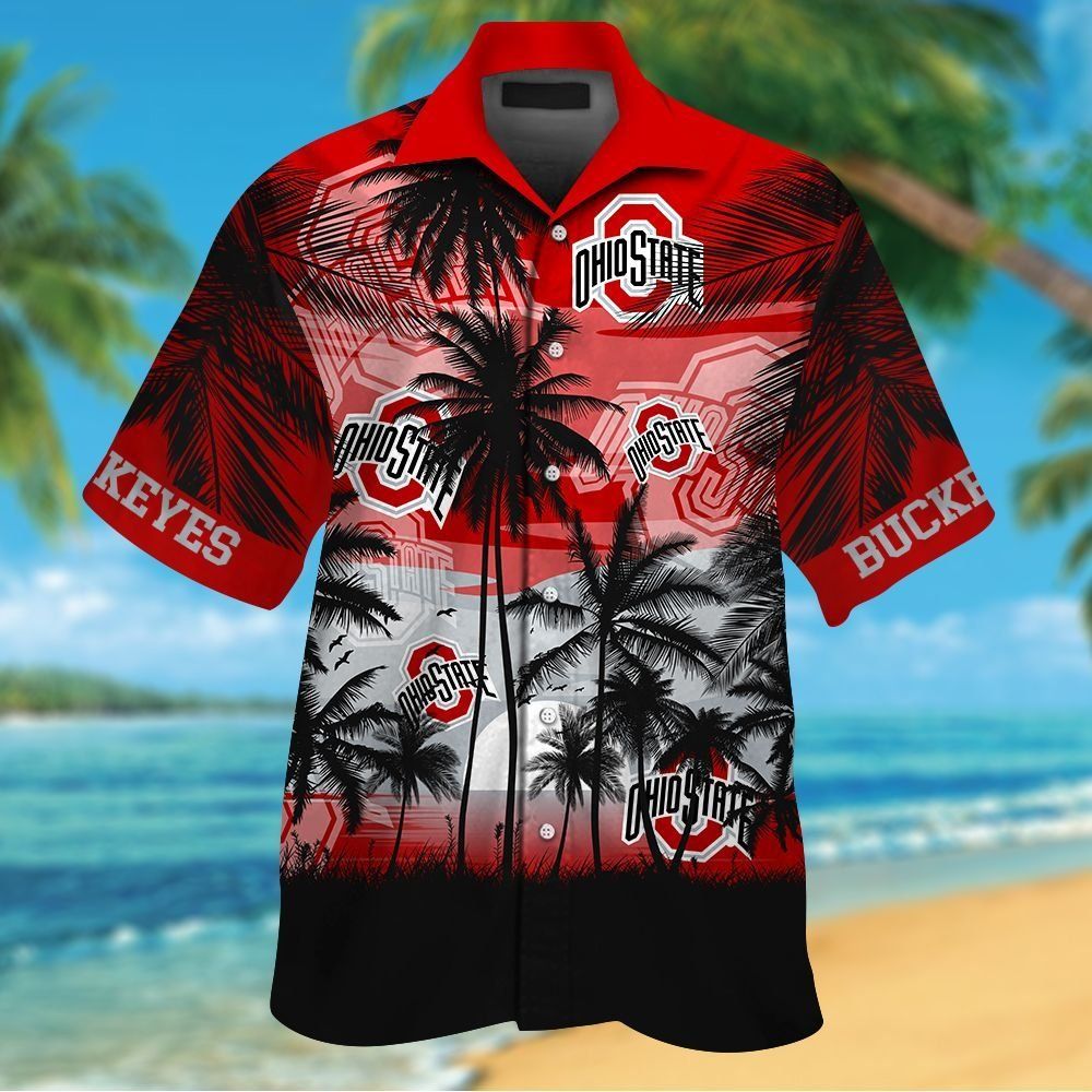 Ohio State Buckeyes Hawaiian Short Sleeve Button Up Tropical Shirt