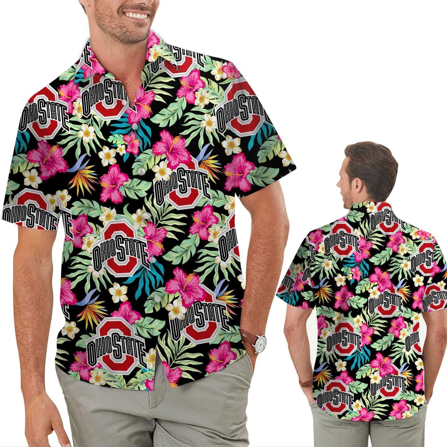 Ohio State Buckeyes Hibiscus Tropical Hawaiian Shirt for Men, Women, and Kids