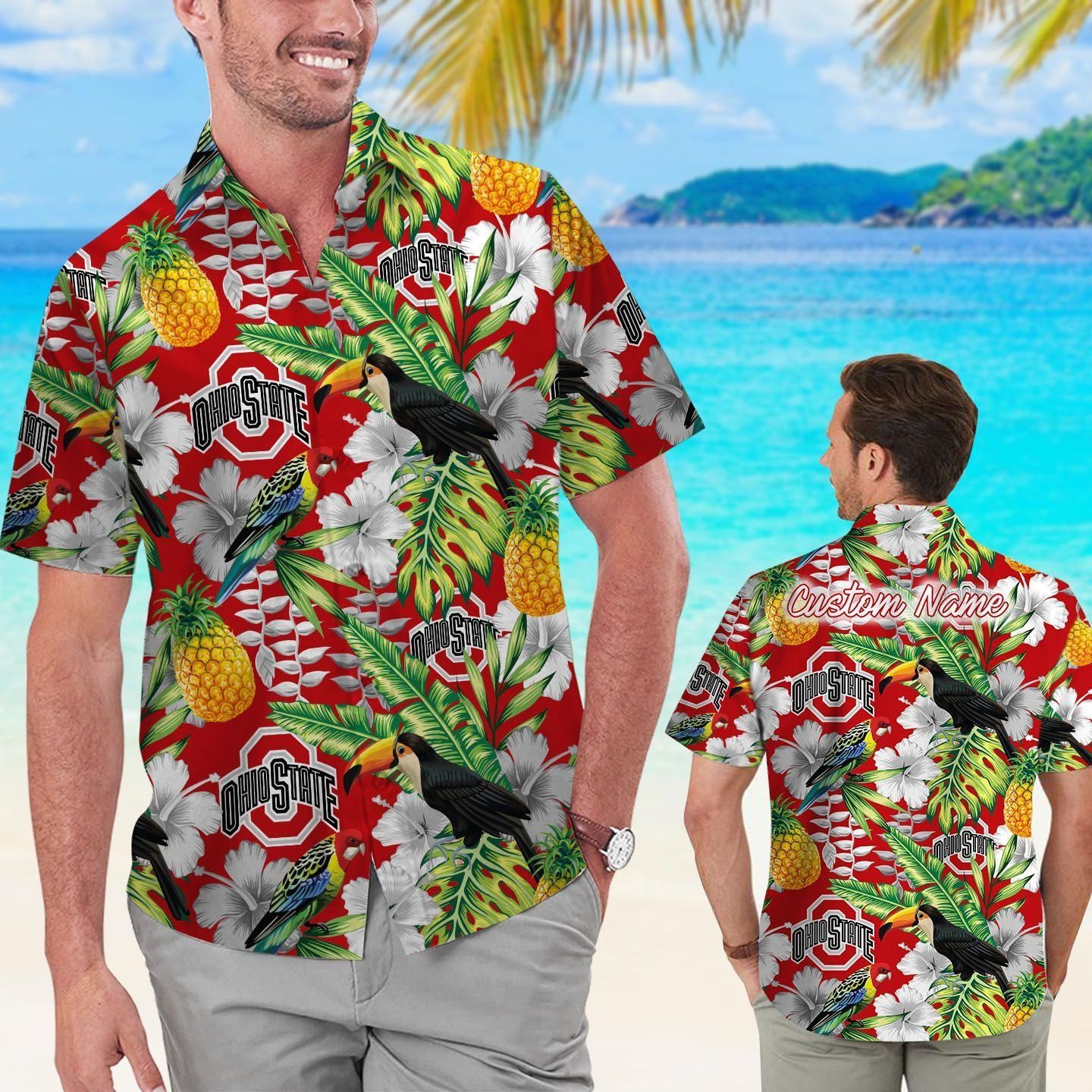 Ohio State Buckeyes Name Personalized Parrot Floral Tropical Hawaiian Shirt