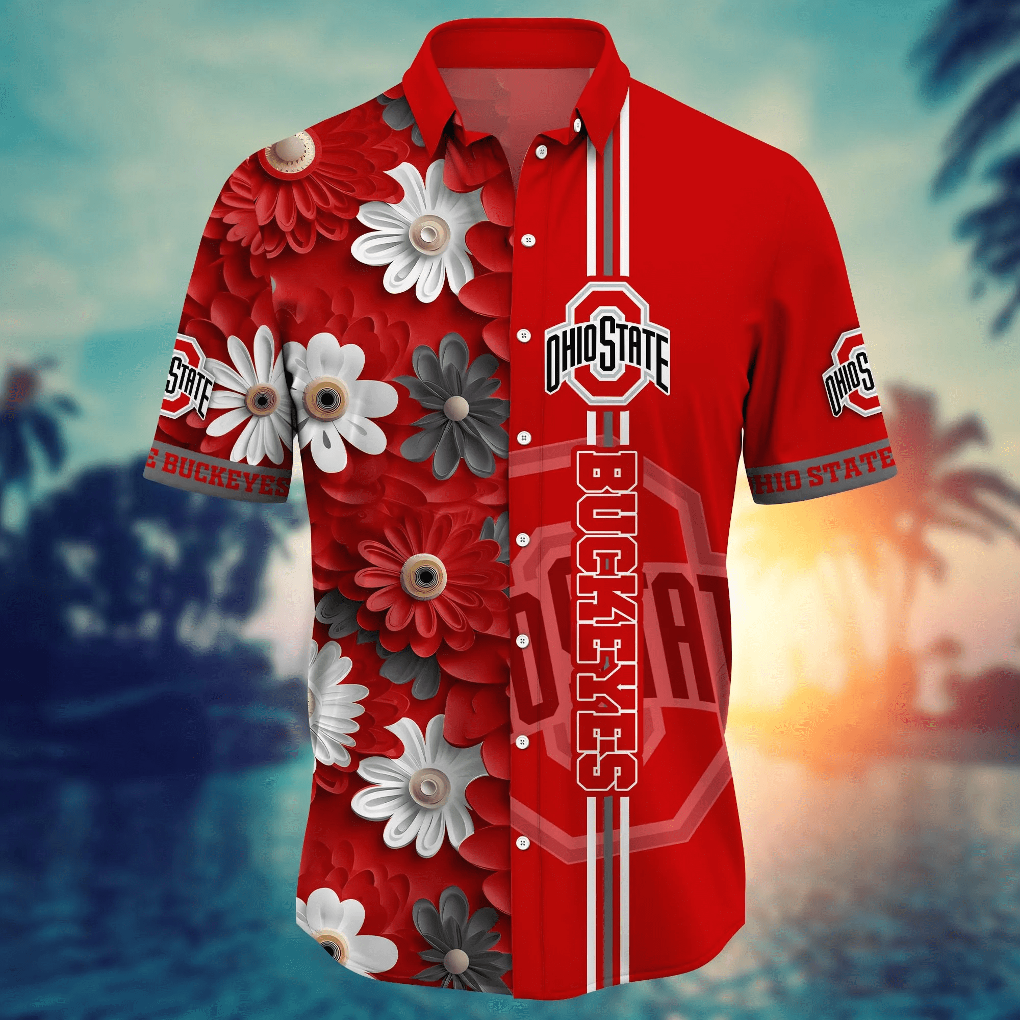 Ohio State Buckeyes NCAA Hawaiian Shirt Sunflare Aloha Shirt