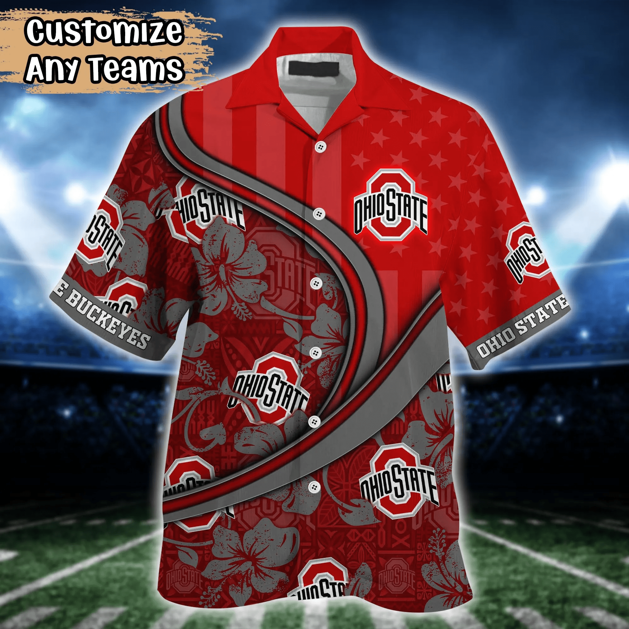 Ohio State Buckeyes NCAA Us Flag Hawaiian Shirt Custom Summer Aloha Shirt