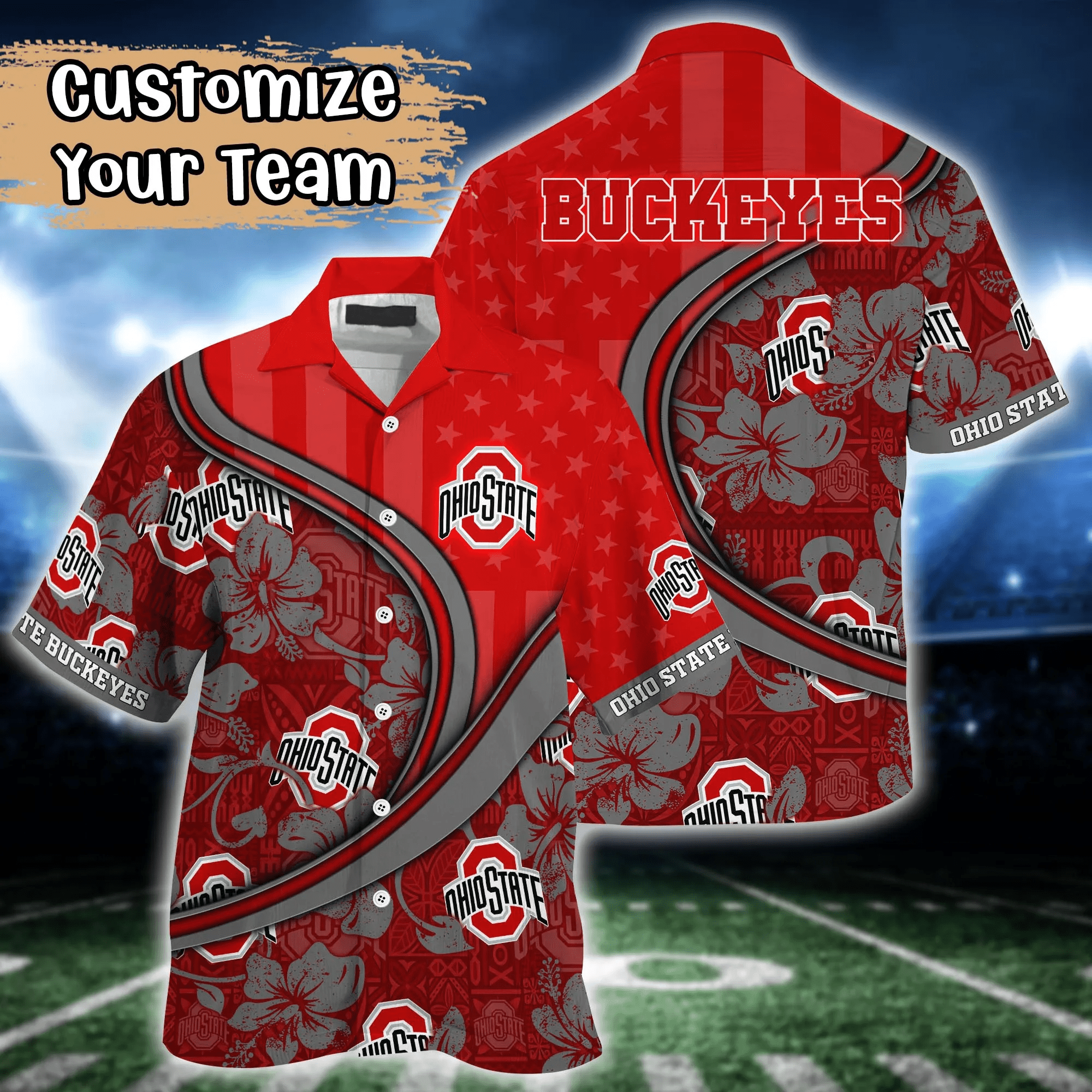 Ohio State Buckeyes NCAA Us Flag Hawaiian Shirt Custom Summer Aloha Shirt