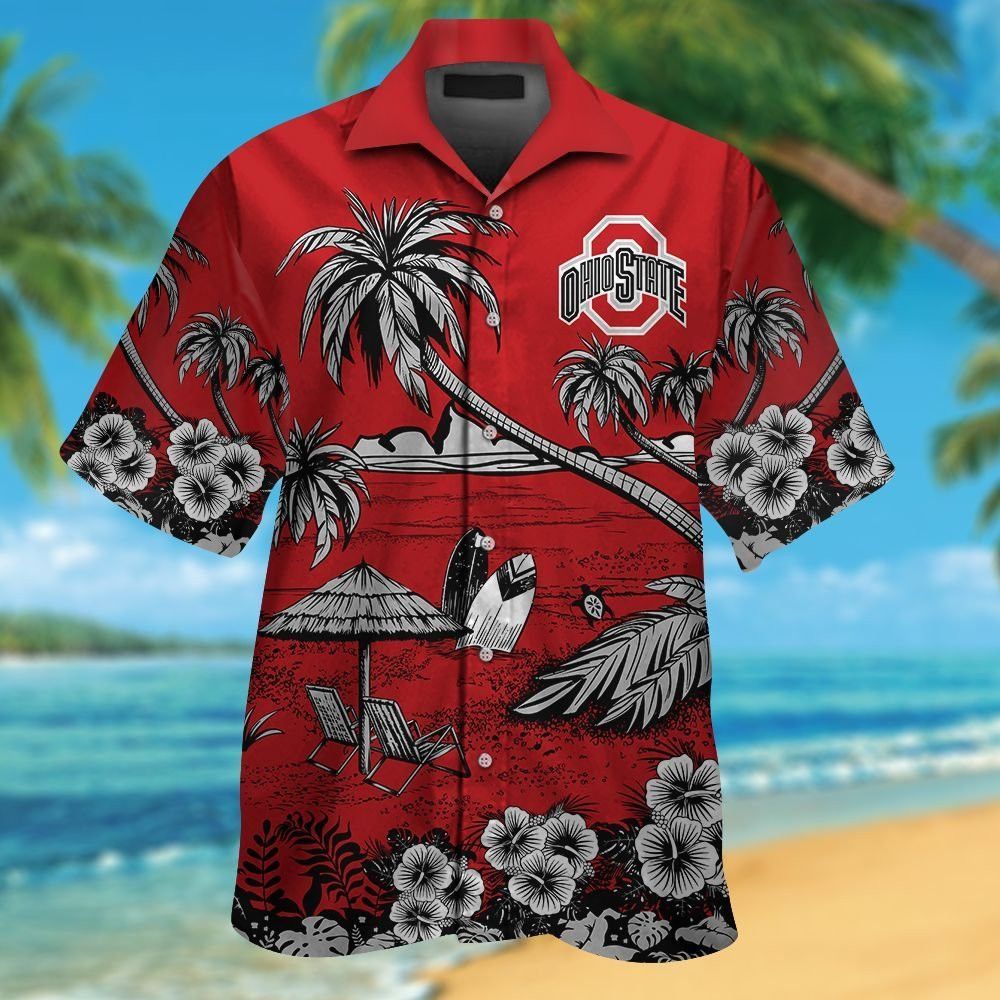 Ohio State Buckeyes Short Sleeve Button Up Tropical Hawaiian Shirt VER01