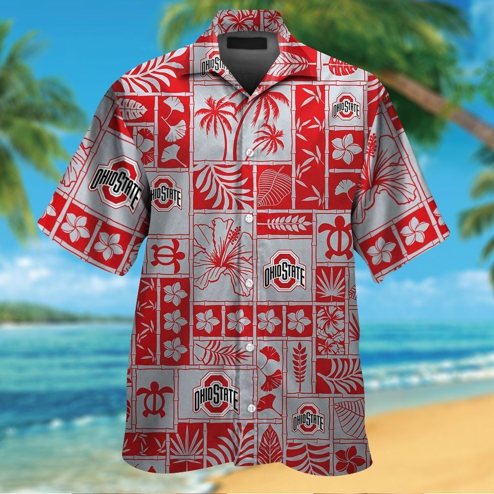 Ohio State Buckeyes Short Sleeve Button Up Tropical Hawaiian Shirt VER010