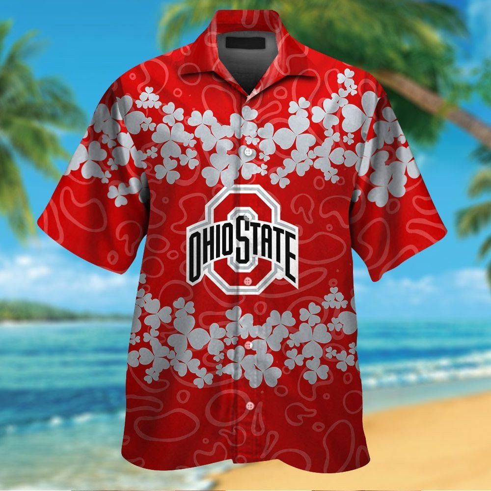 Ohio State Buckeyes Short Sleeve Button Up Tropical Hawaiian Shirt VER014
