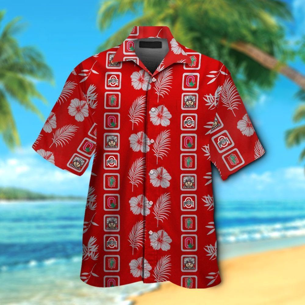 Ohio State Buckeyes Short Sleeve Button Up Tropical Hawaiian Shirt VER016