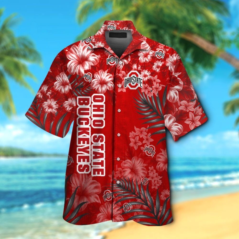Ohio State Buckeyes Short Sleeve Button Up Tropical Hawaiian Shirt VER017