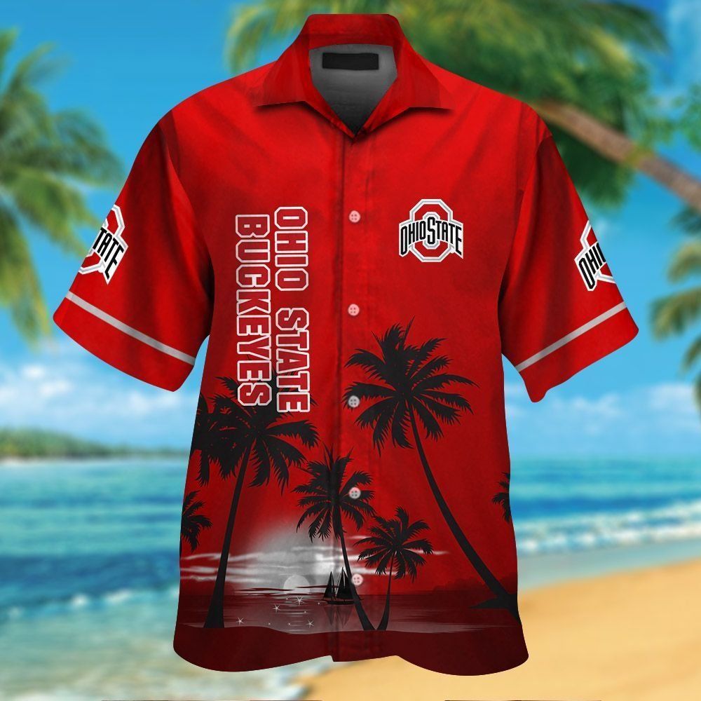 Ohio State Buckeyes Short Sleeve Button Up Tropical Hawaiian Shirt VER018