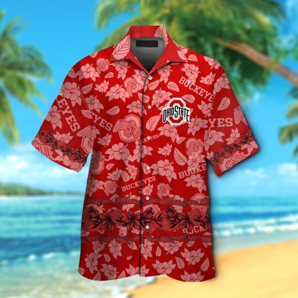 Ohio State Buckeyes Short Sleeve Button Up Tropical Hawaiian Shirt VER022