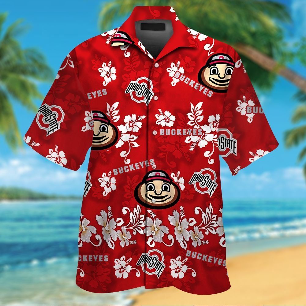 Ohio State Buckeyes Short Sleeve Button Up Tropical Hawaiian Shirt VER024
