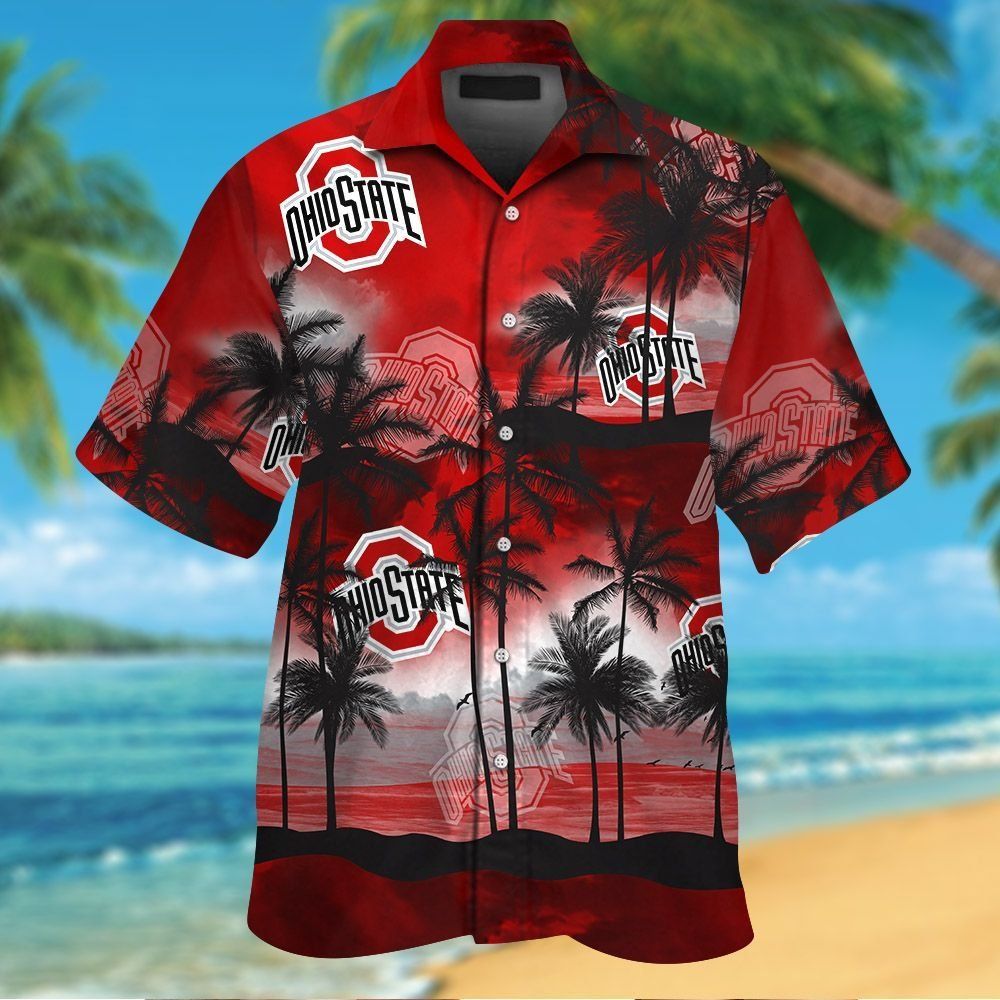 Ohio State Buckeyes Short Sleeve Button Up Tropical Hawaiian Shirt VER025