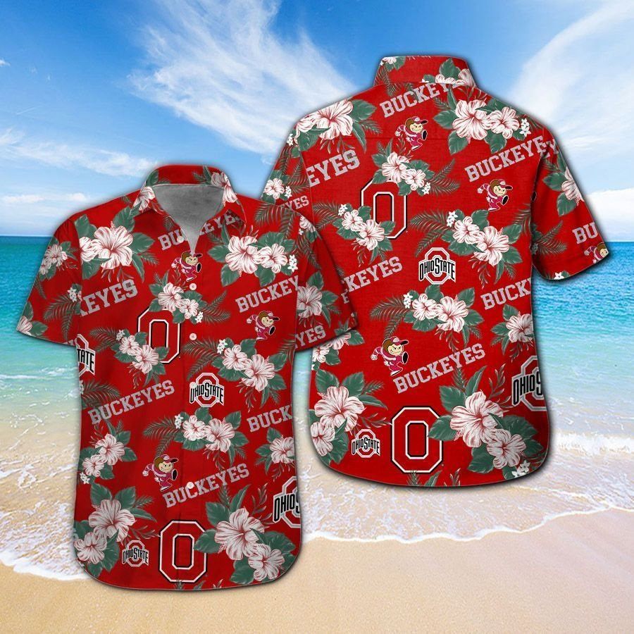 Ohio State Buckeyes Short Sleeve Button Up Tropical Hawaiian Shirt VER027